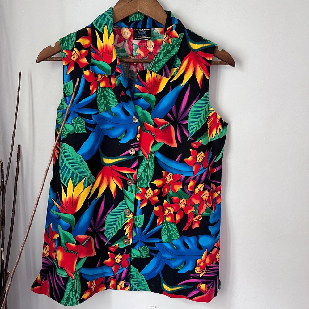 Vintage Toucan Dance Sleeveless Tank Button Down Womens Small